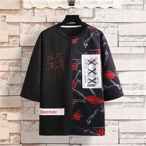 VERSMA Japanese Trendy Short Sleeve Stitch Printed T-shirt Men Women Summer Streetwear Slim Fit Tops Tees Shirt Men Dropshipping