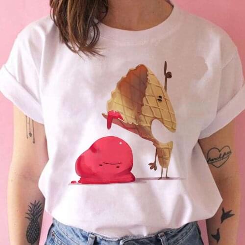Funny Food Printed Women T-shirt Casual Falling Cute Fashion Style Trendy T-shirts Female Popular Retro 90s Leisucre Tshirt