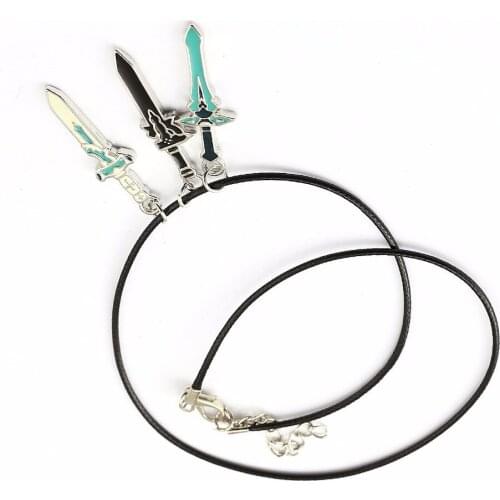 HSIC Art Online Cord Pendant Necklace Kirito Asuna Elucidator Dark Black Rope Chain Flashing light Chocker Necklaces