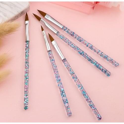 5PCS Nail Carving Brush Crystal Handle Acrylic UV Gel Carving Glitter Gradient Flower Painting Manicure Pen Nails Art Tools Set