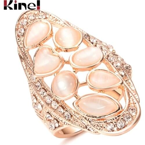 Kinel Vintage Big Oval Opal Stone Ring For Women 585 Rose Gold Color Engagement Wedding Jewelry Bague Anel Drop Shipping