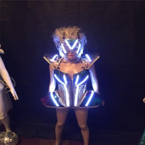 KS54 Bar model wears stage led costumes luminous light bodysuit robot suit women perform dress glowing armor outfits dj clothes