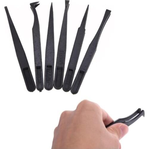 6pcs/set Multifunction Anti-static Electronic Tweezers Kit ESD Plastic Forceps PCB Repair Hand Tools