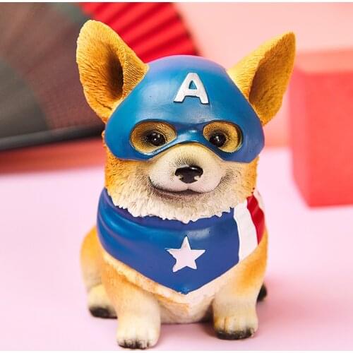 Creative Cartoon 5inch Resin Comic Superhero Pet Dog Money Box Coin Piggy Bank with Gift Box Desktop Decro Gift