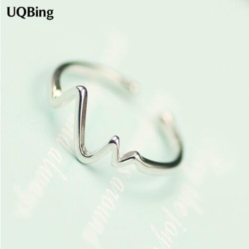 New Arrivals 925 Sterling Silver ECG Ring Open Rings For Girl Women Gift Jewelry