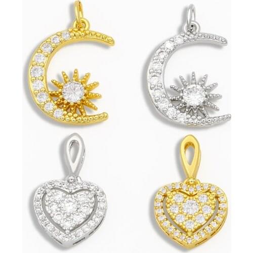 OCESRIO DIY Rainbow Small Moon Pendant For Women Jewelry Hollow Out Heart CZ For Jewelry Components Necklace Pendant pdta046