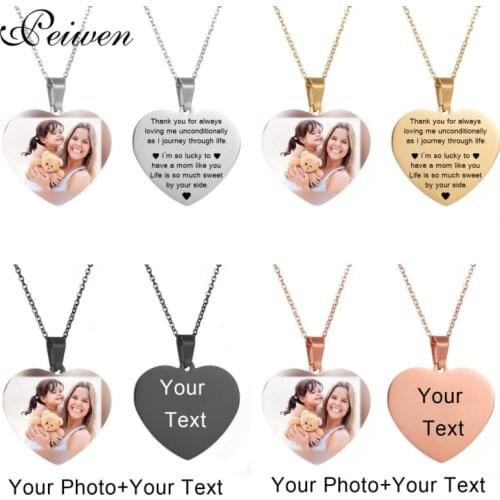 Personalized Nameplate Custom Name Photo Necklace Heart Shape Stainless Steel Necklace Women Men Customized Jewelry Mothers Day