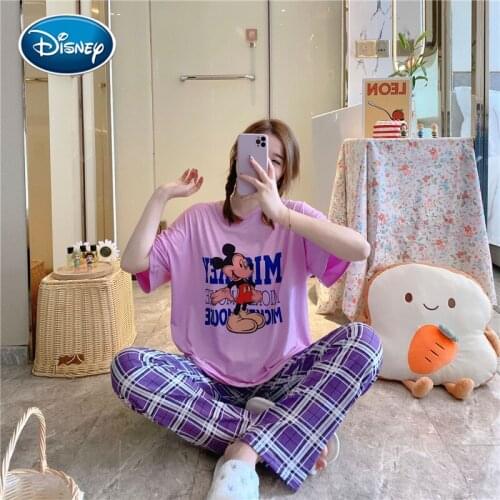 Ladies cartoon new pajamas print Mickey Minnie Daisy Donald Duck pattern short-sleeved trousers loose pajamas home service suit