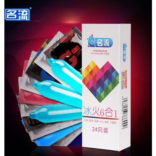 Condoms 24 Pcs 6 Types Ultra Thin Ice and Fire Dotted Natural Latex Double Lubricated Condoms Sex Toy for Men Safe Contraception