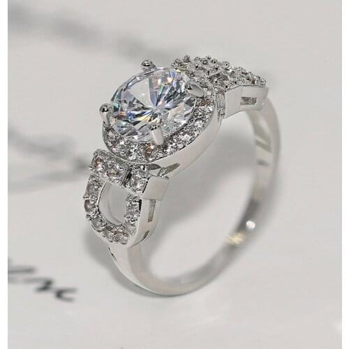Double Fair Round Style Wedding Rings For Women Silver Color AAA+Cubic Zircon Fashion Jewelry R656