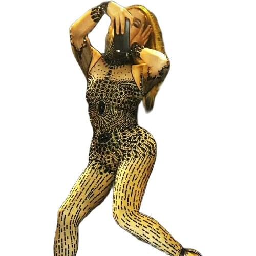 Sparkling Sequins Full Rhinestones Black Striped Tights Jumpsuit Women Ladies Nightclub Performance Dance Costume Stage Wear