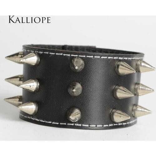 Three rows of punk style conical leather bracelet christmas birthday gift wholesale best for friend