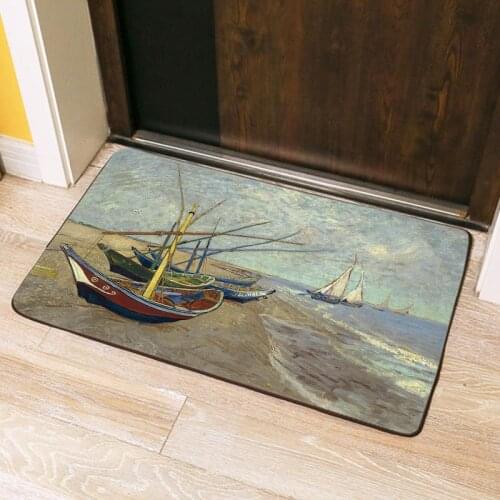 Creative nostalgic Van Gogh square mat living room bedroom bay window door vacuum cleaner wash mat