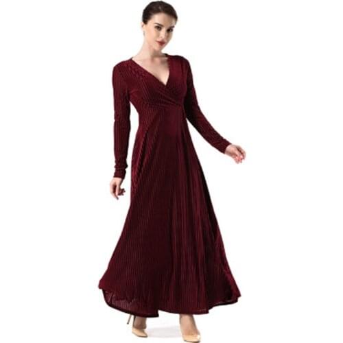 Europe and the United States spring and autumn new original dress long-sleeved gold velvet V-neck big dress