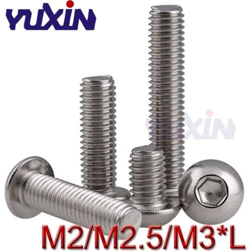 200Pcs M2 M2.5 M3*L ISO7380 GB70.2 304 Stainless Steel A2-70 Half Round Head Screws Mushroom Hexagon Socket Button Head Screw