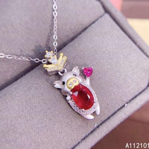 KJJEAXCMY fine Jewelry 925 Sterling Silver Natural Ruby Girl new lovely pig Pendant Necklace chain Support Test Chinese style