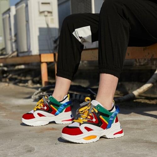 New Women Height Increasing Chunky Shoes Sneakers Multi Color Thick Sole Platform Heighten Women Shoes Casual Platform Pumps