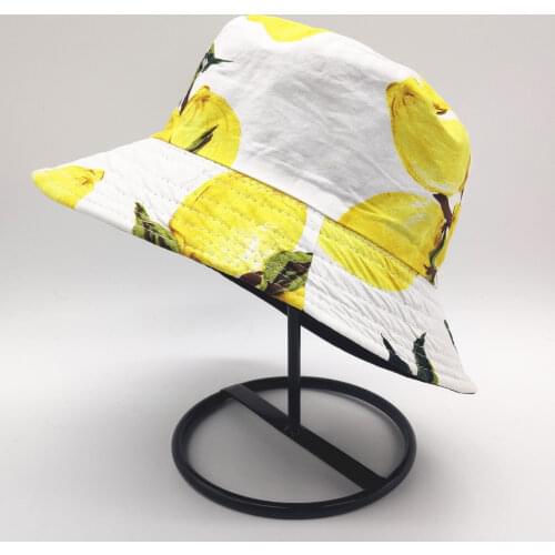 Women Summer Cotton Bucket Hats Outdoor Unisex Casual Double Faced Wear Fisherman Caps yellow flower Printed Casquette