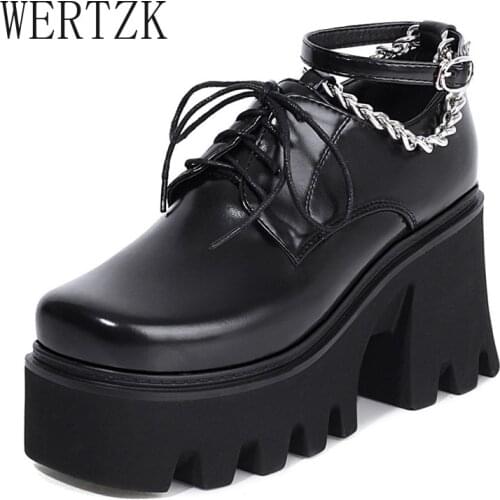 2021 Sexy Chain Gothic Punk Platform Shoes For Women Thick Heel Square Toe Goth Girls Soft Leather PU Ladies Shoes For Party