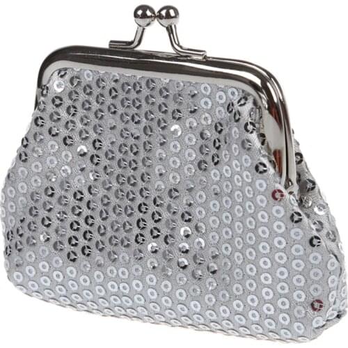 Womens Sequins Coin Purse Buckle Mini Wallet(silver)