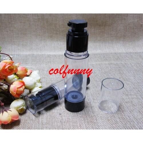 100pcs/lot Fast Shipping 30ml 50ml clear vacuum bottle with black pump lid cosmetic lotion airless bottle with black pump