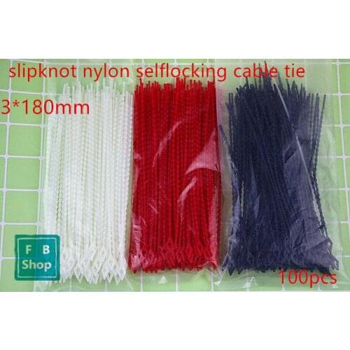 100PCS 3*180mm white red and black slipknot nylon selflocking cable tie Bead type tie cable tie /Nylon cable tie
