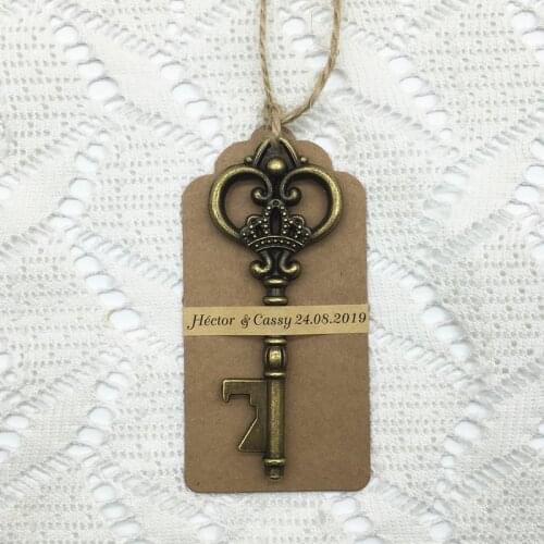 25pcs/lot Personalized Wedding Souvenirs Birthday Party Gifts Crown Key Beer Bottle Opener with Tag