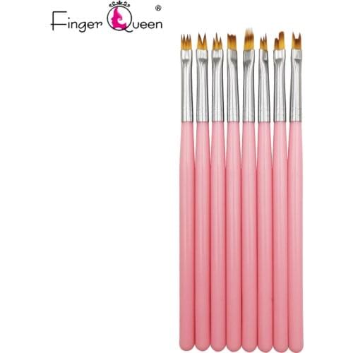 Fingerqueen Nail Acrylic Pink Handle Styling Brush Pattern Brush Nail Art Pattern Design Brush 8pcs/Set
