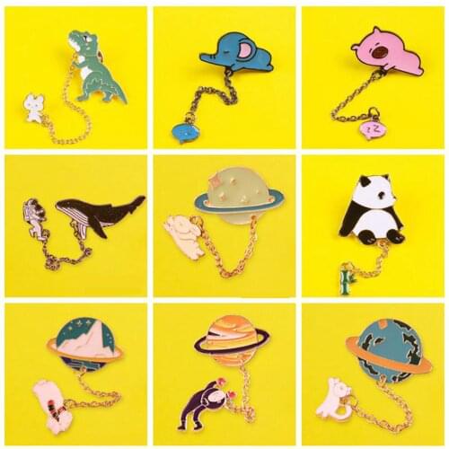 Anime Icons For Clothes Planet Chain Animals Metal Badges Brooch Enamel Pins For Backpack Lapel Pin Bag Badge Paired Jewelry