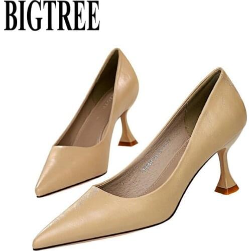 BIGTREE 2020 Ladies Shoes Concise Office 7CM High Heel Pumps Women Shoes Sapato Feminino Footwear Sexy Pumps Shoes Size 34-40