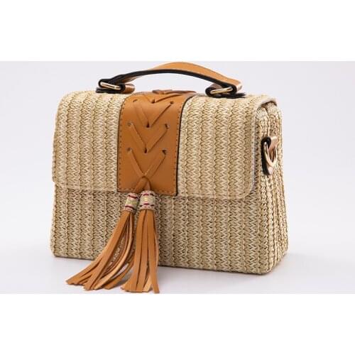 Bohemian Tassel Box Straw Bag Wicker Woven Women Handbags Rattan Shoulder Crossbody Bags Summer Casual Beach Small Purses 2021