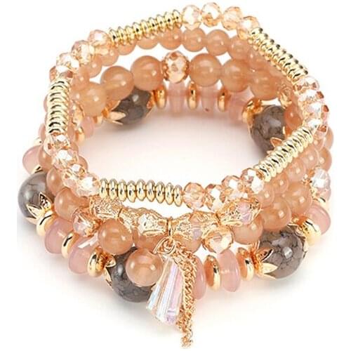Boho Beaded Charm Bracelets & Bangles For Women Fashion Multilayer Crystal Bracelet Femme Tassel Pendant Bijoux Wrap Jewelry