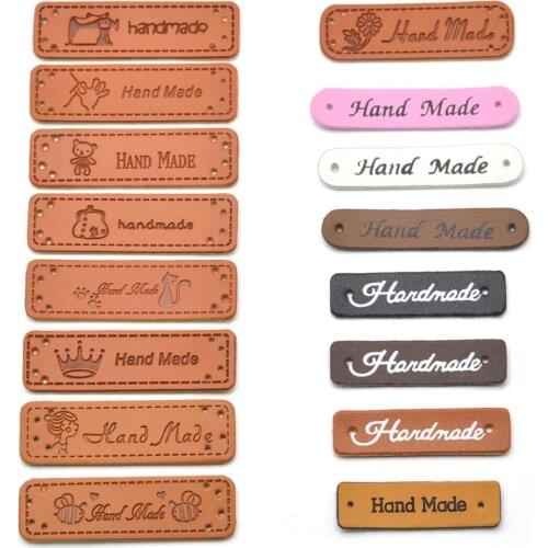 30pcs Handmade Labels Clothes Garment PU Leather Labels Hand Made Tags Jeans Bags Shoes DIY Sewing Supplies