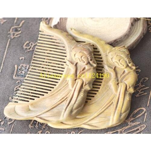 100pcs/lot Fast Shipping Retro Luxury Single Carved Green sandalwood comb wooden handle combs professional for lady
