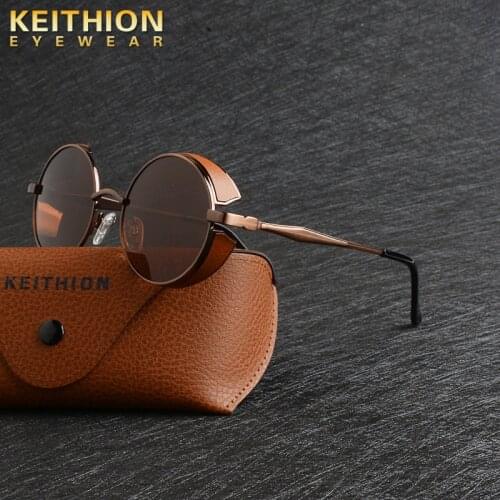 KEITHION Retro Round Metal Polarized Punk Steampunk Sunglasses For Women Men,Vintage Sun Glasses oculos de sol UV400