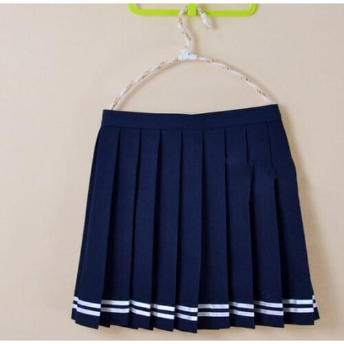 Korean School Uniform For Girls Pleated Skirt Cosplay Cute Japanese High School Student Skirt High Waist 4XL Navy Mini skirt