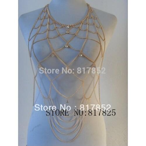 HOT!Free Shipping!Popular Fashion Women Necklace Rhinestone Metal Chains Jewelry Punk Shawl 2colour Silvercolour or Gold