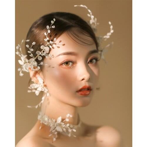 Trendy White Flower Hairpins Small Pearl Beads Hair Accessories Necklace Earrings Wedding Hair Jewelry Ornaments For Bridesmaid