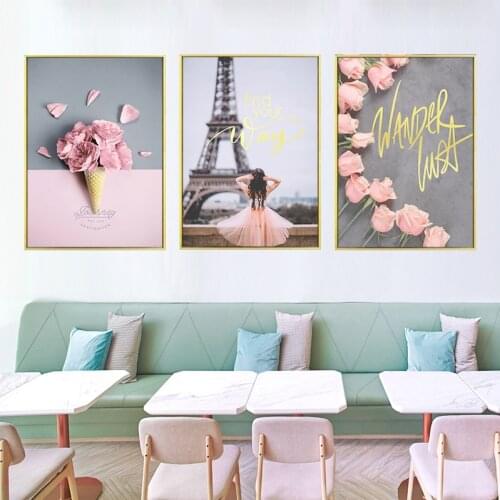 Pink Girl Heart Style Bouquet Iron Tower Flower Canvas Painting Aart Abstract Print Poster Picture Wall Nordic Home Decoration