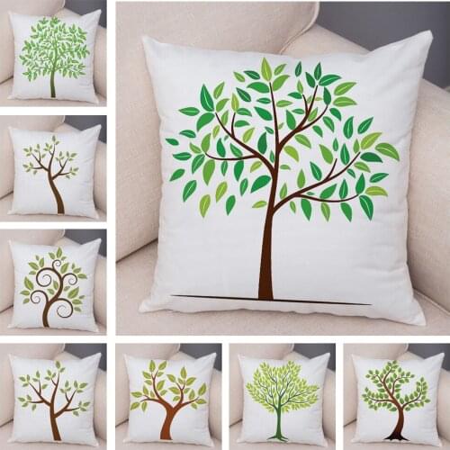 Nordic style Green Leaf Cushion Cover Decor Cartoon Tree Print Pillow Case for Sofa Home Car 45x45cm Soft Plush Pillowcase