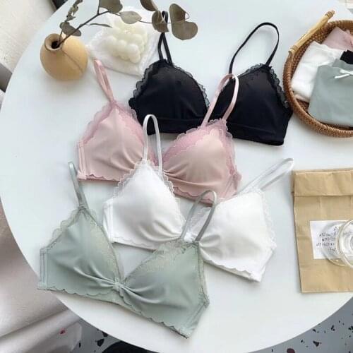 Wasteheart New Women Fashion Pink White Sexy Lingerie Bras Cotton Panties Lace Wireless Bra Sets Underwear A B Luxury Bow