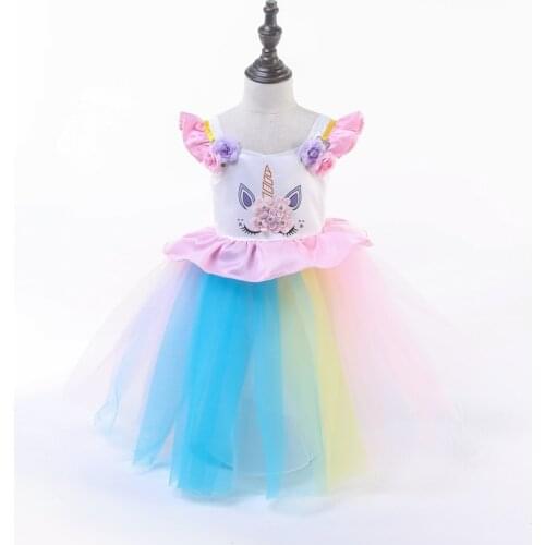 Girls Unicorn Dress Boutique Clothing Princess Dress Kids Childrens Ball gown Birthday Party Vestidos Rapunzel