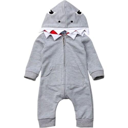 Autumn Winter Baby Boy Girl Clothes 3D Shark Romper Jumpsuit Hooded Playsuit Costume Baby Clothes 0-24Months