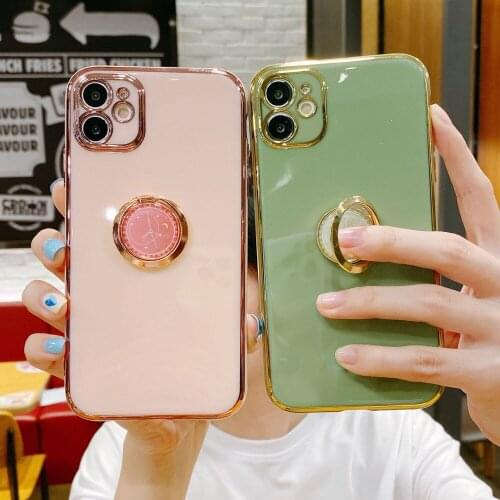 PINZHENG Silicone Soft Mobile Phone Case For iPhone X XR XS 11 12 Pro Max Phone Shell Ring Protective Cover For 6 6s 7 8 Plus