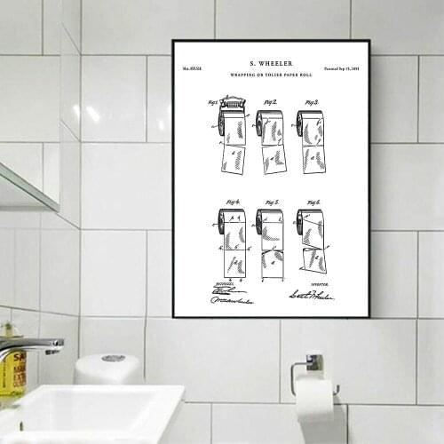 Toilet Paper Installation Steps Poster Nordic Style Wall Art Canvas Print Painting Decor for Home Metal Organic Glass Framed