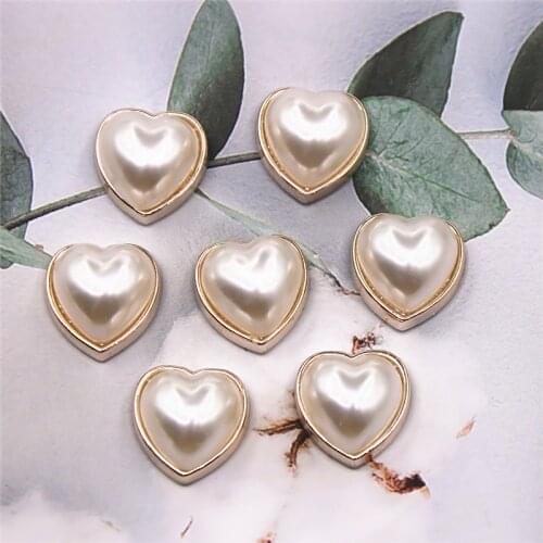 50pcs 12mm golden Pearl Heart flat back button cute Home Garden Crafts Cabochon Scrapbooking Clothing accessories
