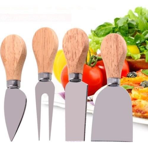Quevinal Wholesale 4 PCS*200set=800pcs /lot Travel Cheese Knives Set,Cheese Knife,Shaver,Fork and Spreader,Wooden Handle