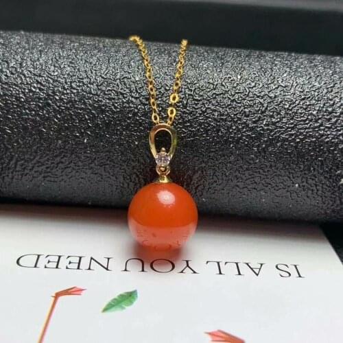 Shilovem 18K yellow Gold Natural south Red agate pendants no necklace fine Jewelry classic gift plant gift round mymz10-10.566nh