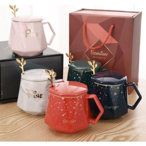 Modern Minimalist Couple Ceramic Mug with Lid Water Cup Mug Set Gift Cup Teachers Day Gift Diamond Cup