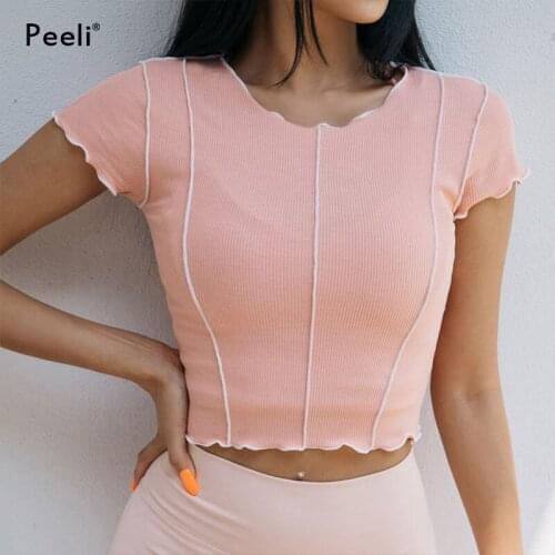 Peeli Short Sleeve Fitness Sports Shirt Gym Crop Top Woman Breathable Yoga Top Running Clothes Summer Quick Dry Workout T-Shirts